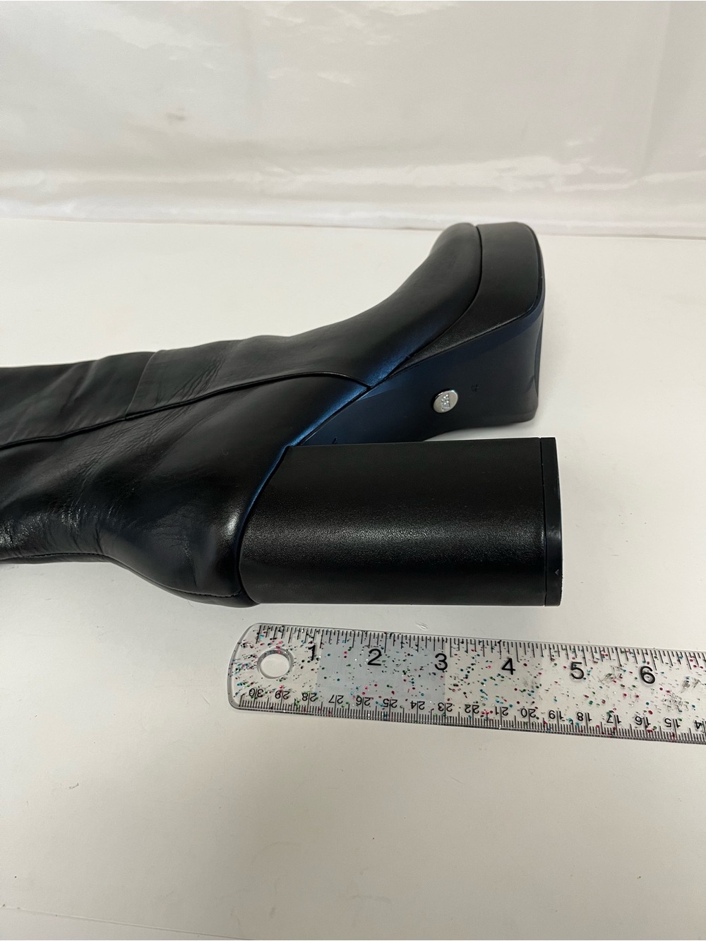 ZARA Black Knee-High Platform Block Heel Go-Go Boots Zip Leather EU 42 US 11 - Picture 7 of 8